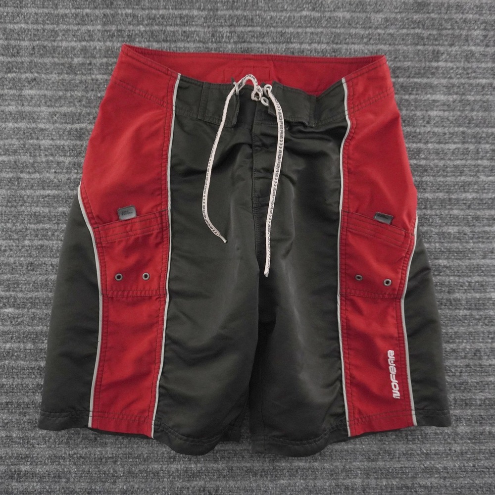 Vintage 90s No Fear Board Shorts Mens 30 Black Red Cargo Swim Trunks